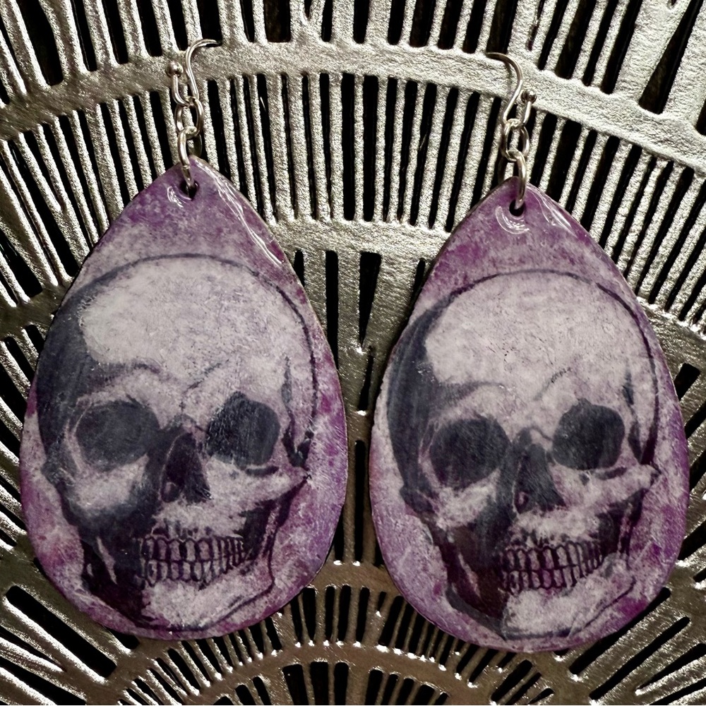 Handcrafted Purple Skull Earrings